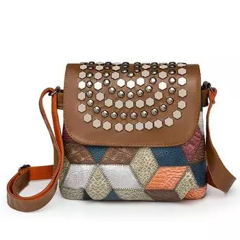 Washed Leather Double-layer Women s Bag Fashionable Rivet Single-shoulder Crossbody Bag for Ladies Mommy Bag