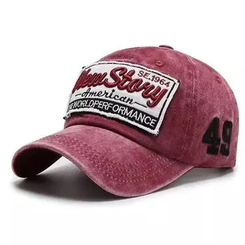 Washed Letter Baseball Cap Sun-Proof Peaked Cap Outdoor Casual Men Do the Old Cowboy Hat Casual Fashion Burgundy