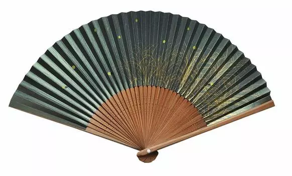 Washi paper fan with pampas grass firefly pattern For men зелёный
