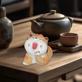 Washing Face Cat Tea Pet Ornament Sand Craft Miniature Sculpture Animal Figurine for Bookcase