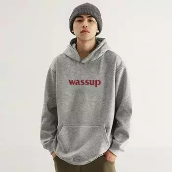 WASSUP Буквы Печатные Толстовки Модный Капюшон Длинный Рукав Карманный Толстовка Мужчины Женщины Пары Бархатный Толстовка S белый