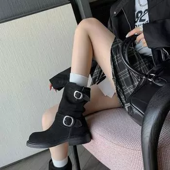 Wasteland Dunes~ Super Soft Waxy Thick-soled Locomotive Buckle Short Boots Women s Martin Boots Pile Boots 40