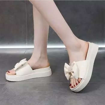 Wasteland wind cool тапочки женская летняя одежда 2024 новая толстая подошва с юбкой фея ветряной бант пляжные тапочки 35 чёрный