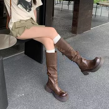 Wasteland wind wrinkled muffin thick-soled piling boots new Spice Girl street versatile commuter fashion boots women 35