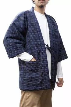 Watanosato Hanten Arare Lattice Weave с хлопком для мужчин Сделано в Японии Сделано в цвете Kurume Размер Синий (Свободно (М~Л), решетчатый)