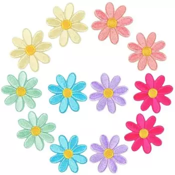 WATASHINO нашивка аппликация из железа цветок 4 см 12 шт набор девочка ребенок вышивка милый (Молочный 6 цветов)