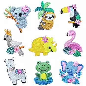 WATASHINO нашивка с термонаклейкой аппликация девочка тукан коала фламинго ленивец тропические животные набор из 9 предметов