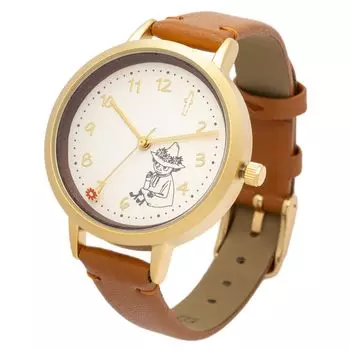 Watch Analog Leather Strap Genuine Leather Wood Pattern Moominwood Leather Watch Y Snufkin Brown [Fieldwork] Women s MOM017-3
