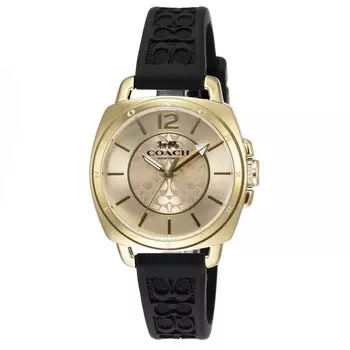 Часы BOYFRIEND с золотым циферблатом из нержавеющей стали и кожи, кварцевые, 34 мм, 14503980, черные [Coach] женские [Товар] чёрный