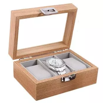 Watch case wooden watch collection case box showcase luxury watch glass window interior ring accessories accessory case (for 3 watches)