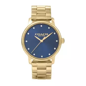 Часы GRAND Blue Dial Quartz Daily Waterproof Mineral Glass 36mm 14503970 Gold [Coach] Женские [Товар] синий