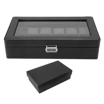 Watch Organizer Black 12 Slot Detachable Pillow Prevent Scratch Transparent Window Watch Display