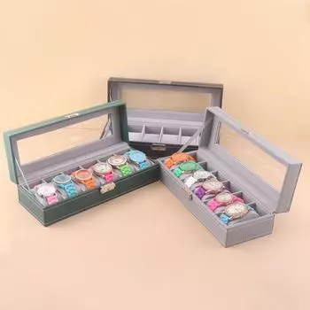 Watch Organizer Storage Boxes for Travel Watches Pu Leather Glass Case Display Multi-Purpose Storage Box for Watch and Jewelry зелёный