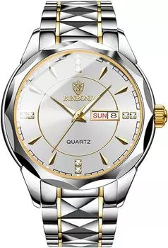 Часы Precision Steel Analog Copy Watch Men Светящиеся часы с датой и днем недели Водонепроницаемые часы с удобным для чтения циферблатом из нержавеющей стали с регулируемым уровнем, серебристые