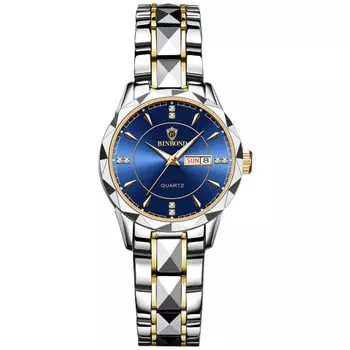 Watch Seiko Analog Copy Watch Women Luminous Date Day of the Week Waterproof Watch Easy to Read Dial Stainless Steel Level Adjustable Blue Ladies