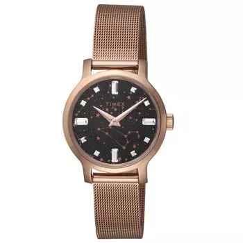 Часы Transcend Celestial Black Dial Brass Mineral Glass Quartz 31MM Philippines Watch TW2V52100 Pink Gold [TIMEX] Женские [Товар] чёрный