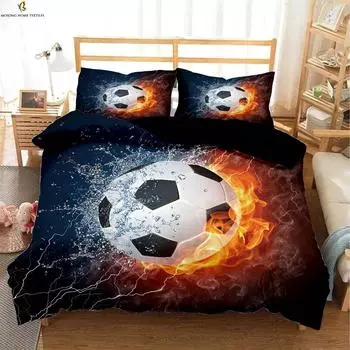 Water and Fire Poles Football Rugby 3D Stereo Printing Quilt Cover 100% Polyester Bedding Set Duvet Cover Pillowcase 3 Pieces EU 135x200cm 2PCS