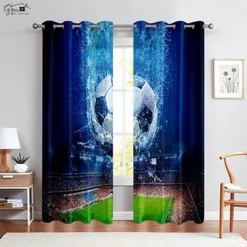 Water and Fire Sports Football Printed Curtains 100% Polyester Bedroom Living Room Study Decorative Curtains 2 Pieces W50xH130(CM)x2PCS&Grommet Top