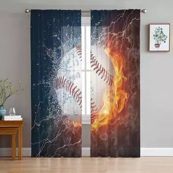 Water And Fire Tennis Sheer Curtains for Living Room Modern Voile Curtain Bedroom Tulle Curtains Window Drapes Decor W135 x H114cm