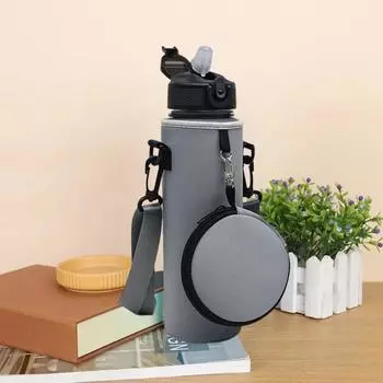 Water Bottle Carrier Bag With Adjustable Shoulder Strap Walking Camping Hiking Portable Protective Water Bottle Cover серый