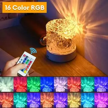 Water Crystal Lamp16 цветов RGB Water Ripple Projector Night Light USB вращающийся кристаллический настольный светильник с регулируемой яркостью для спальни у кровати