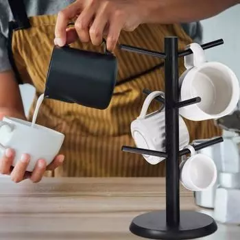 Держатель для чашки с водой Съемный держатель для кофейной кружки с 6 крючками Компактный органайзер для чашек для домашней кухни