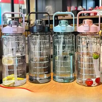 Стакан для воды большой емкости, 2 л, летний фитнес-стакан для спорта, большой переносной чайник, стакан для воды высокой температуры 2000ml чёрный