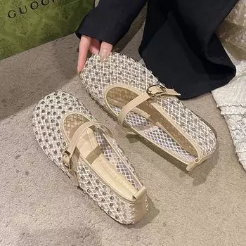 Water Diamond Mesh Soft Bottom Ladle Shoes for Women New Spring/Summer Matching Skirt with Flat Bottom Single Shoes 35