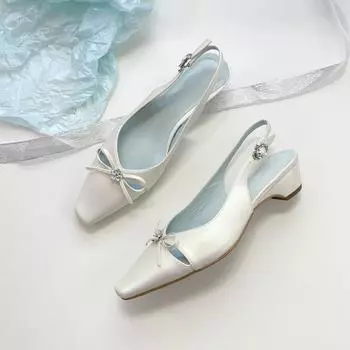 Water Diamond Thick-heeled Flip-flops Are Feminine Square-toed Shoes 35