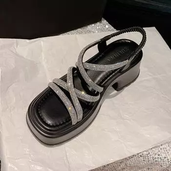 Сандалии Water Diamond с толстой подошвой, женские летние новые эластичные универсальные туфли на высоком каблуке для женщин Sandalias De Mujer Sandal 33 чёрный