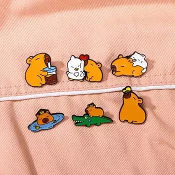Water Dolphin Capybara Brooch Zinc Zinc Alloy Cartoon Pin Simple Animal Badge Class Reward Style B