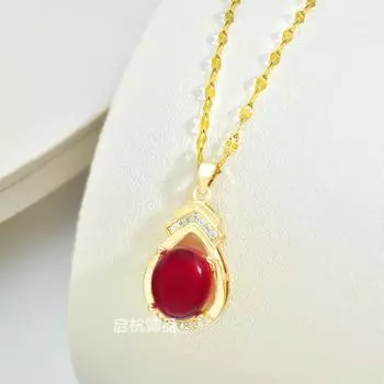 Water Drop Necklace Women S High Sense Retro Versatile Ruby Pendant Exquisite Collarbone Chain