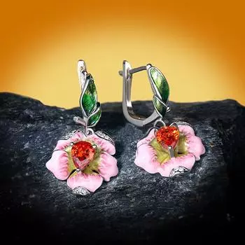 Water Drop Pear Shaped Pendant with Ruby Enamel Pink Glue Earrings Necklace Set for Women