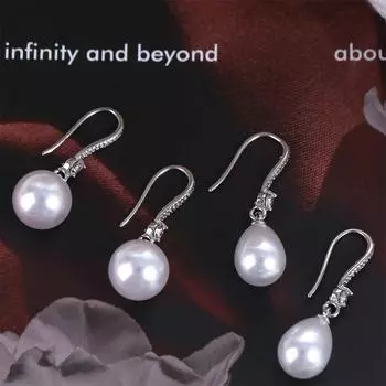 Water Drop Shape Long Earrings Shell Beads Ear Hook Exquisite Drop Earrings Female silver-water drop