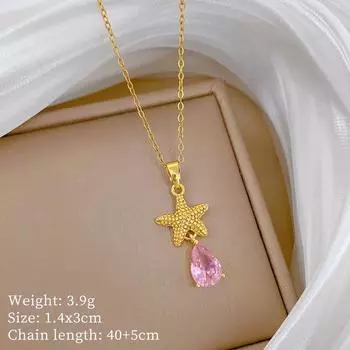 Water Droplets Starfish Pendant Necklace for Women 2025 New Fashion Stainless steel Jewelry Wedding Party Accessories
