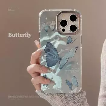 Чехол для телефона с изображением синей бабочки и водной рябью 15promax