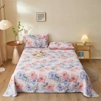 Watercolor Floral Pattern Bed Sheet Set 100% Cotton Flat Sheet with Pillowcases 3Pcs High Quality Queen King Size Bedding Set 120x245cm 3Pcs