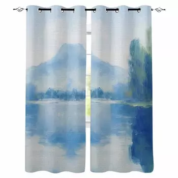 Watercolor Landscape Abstract Reflection Sky Blackout Curtains For Living Room Bedroom Window Treatment Drapes Home Decor W135 x H60cm