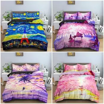 Watercolor Landscape Bedding Set Soft Duvet Cover Set Bedclothes Full Queen King Comforter Cover Girls Bedroom Decor 70x133cm 2pcs