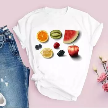 Акварель арбуз фрукты мультфильм графика женская летняя мода веселый принт женская хлопковая футболка свободная Y2K свободный топ футболка S