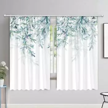 Watercolour Leaves Hummingbird Curtains Living Room Bedroom Home Decor Curtains Floral Polyester Shower Curtain with Hooks 90x180cm