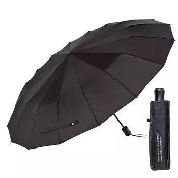 Waterfront Folding Umbrella 16RIB Folding Umbrella Black 55cm 16 Ribs Windproof Unisex 16RIB-3F55-UH-BK