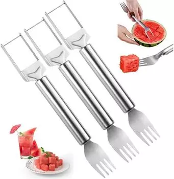Watermelon Cutter 2-in-1 Stainless Steel Fruit Knife Watermelon Fork Slicer Cutter Slicer Tool Dual Head Fruit Forks