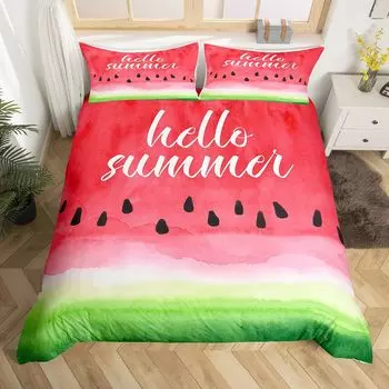Watermelon Duvet Cover Set Kids Boys Girls Delicious Fruit Print Bedding Set Comforter Cover Cool Summer Room Decoration 3Pcs EU single(135x200cm)