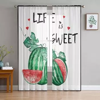 Watermelon Fruit Love Window Treatment Tulle Modern Sheer Curtains for Kitchen Living Room the Bedroom Curtains Decoration W135 x H114cm