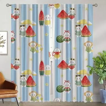Watermelon Kitty Blackout Curtains for Living Room Partition Shades Home Interior Curtains 2 Pieces Window Curtain Kitchen Child W50xH70cmx2pcs-CL