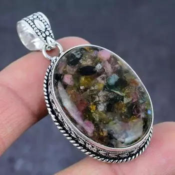 Watermelon Tourmaline Gemstone Handmade 925 Sterling Silver Pendant 2.17 d4k45