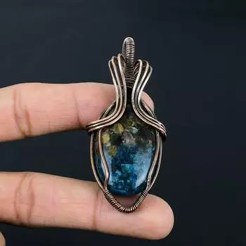 Арбузный турмалин драгоценный камень ручной работы из чистой медной проволоки обернутый ювелирное изделие кулон на День благодарения 2.56 Inches синий