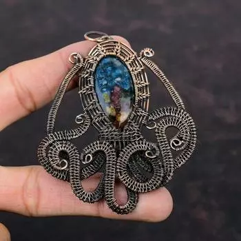 Watermelon Tourmaline Pendant Copper Wire Wrapped Pendant Handmade Octopus Pendant Copper Wire Jewelry Genuine Gemstone Pendant Gift For Her