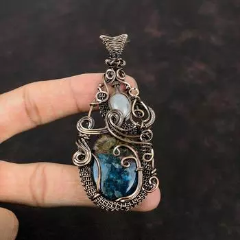 Watermelon Tourmaline Pendant Copper Wire Wrapped Rainbow Moonstone Pendant Gemstone Copper Jewelry Handmade Brand New Pendant Gift For Her